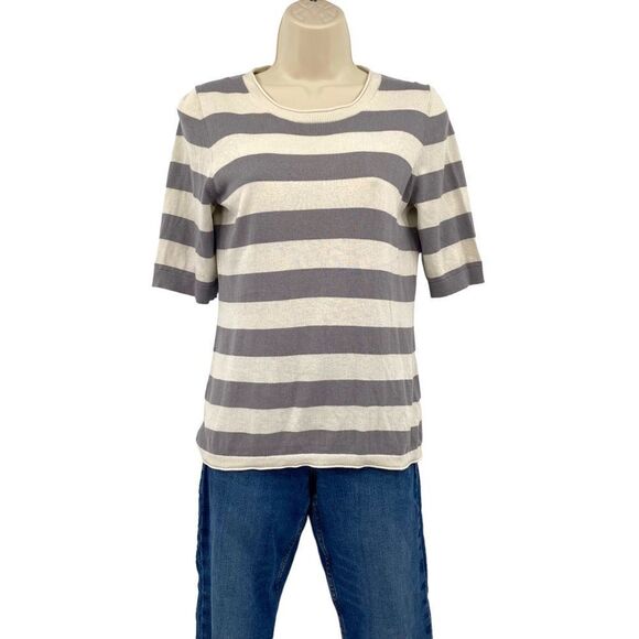 BANANA Republic Silk & Cashmere Blend Knit Top Gray & White Stripes Size S - Picture 1 of 4
